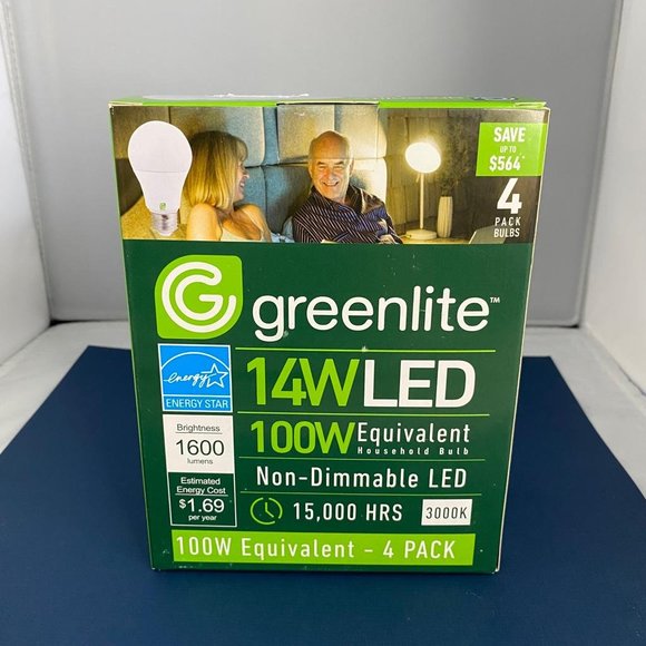 NEW 4 Pack Greenlite 14W LED 100W Equivalent Non-Dimmable LED 15,000 Hours Bulb - Picture 1 of 6